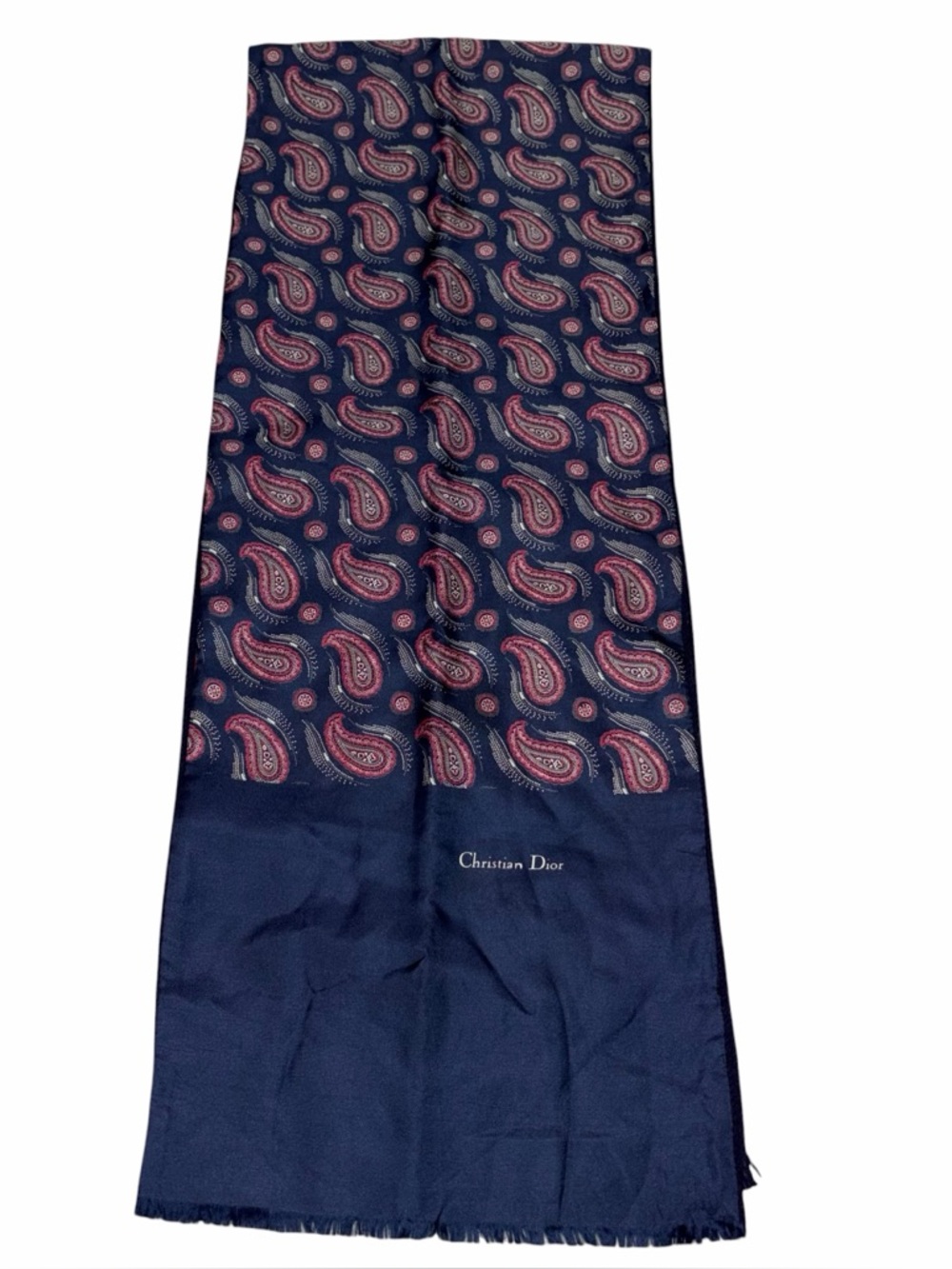 Vintage Christian Dior Navy Blue Paisley Silk & Wool Reversible Scarf Shawl